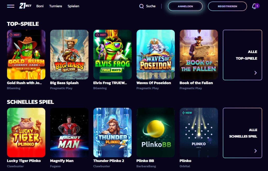 Spielauswahl im 21Bit Casino